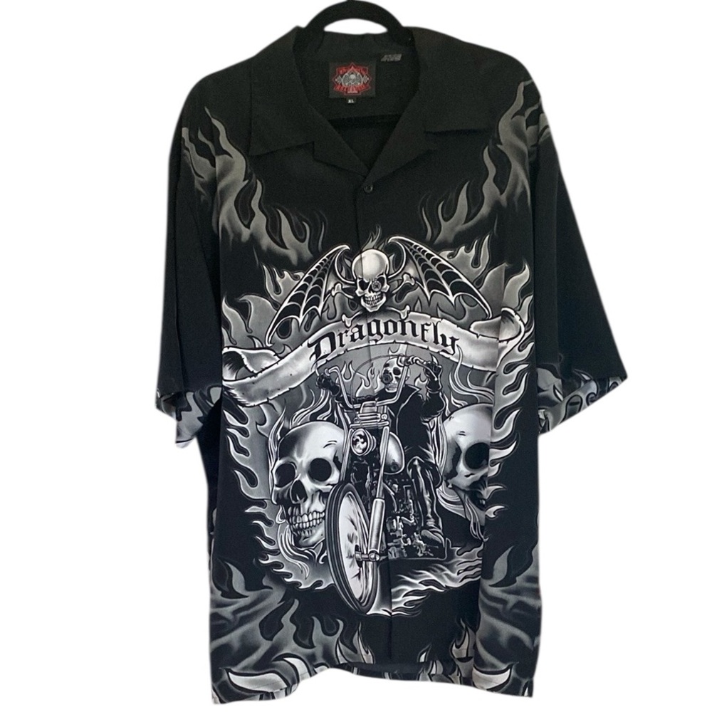 Dragonfly Roadhouse Skull Biker Men's Shirt XL